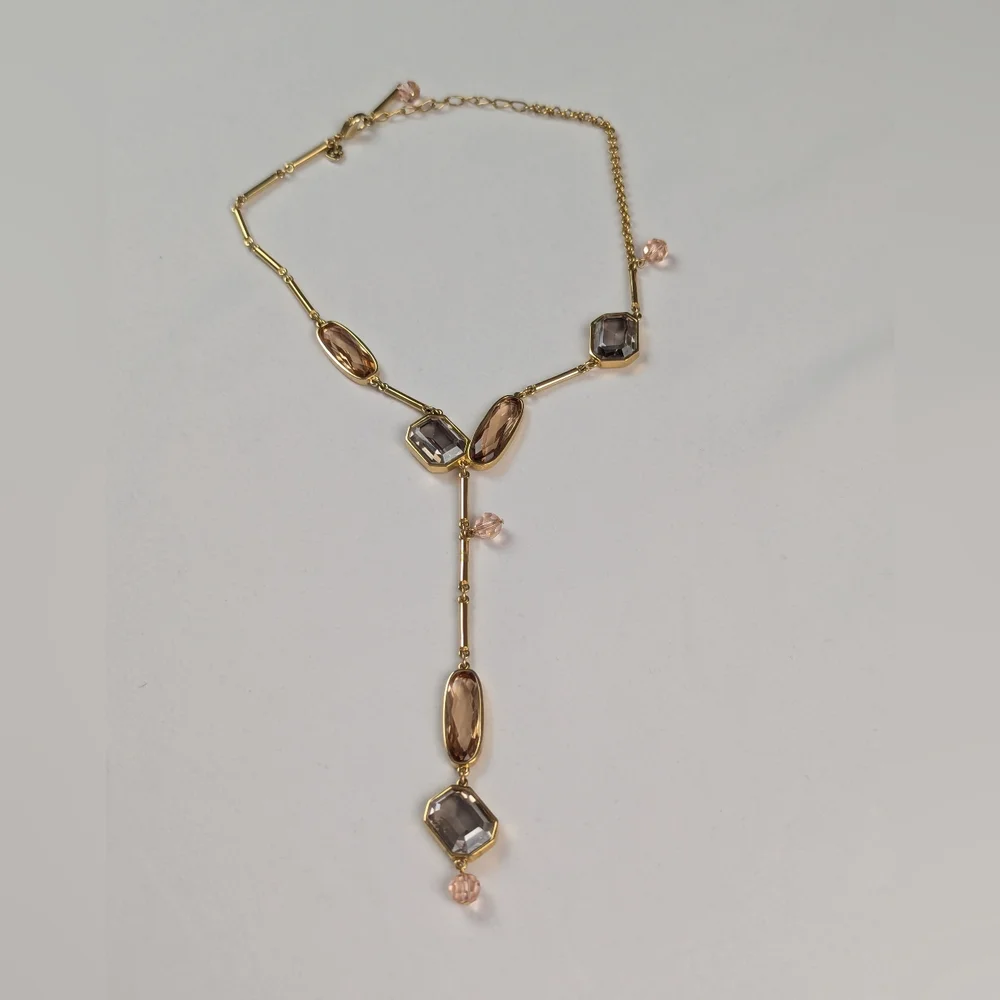 Authentic Swarovski Gold Plated Amber Topaz Austrian Crystal Necklace - Picture 1 of 10